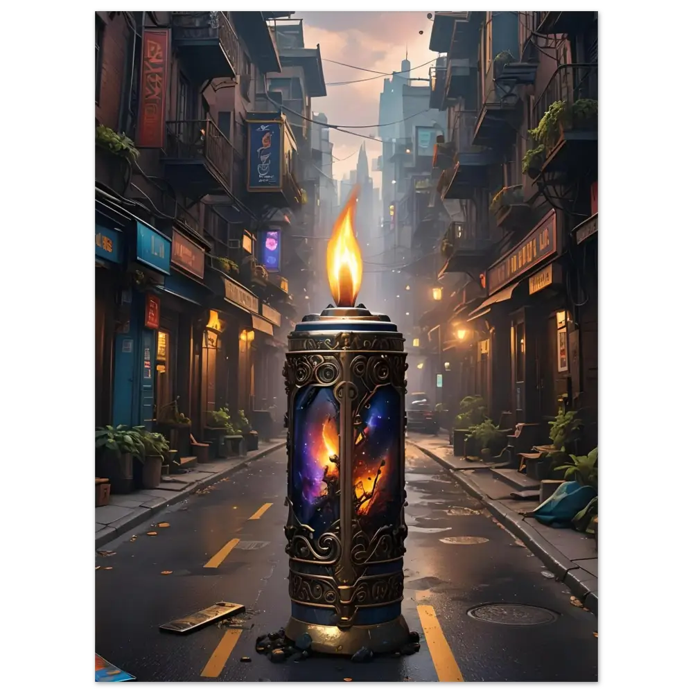 Ornate candle with cosmic imagery from Galactic Flame Framed Matte Poster by PixiOnyx