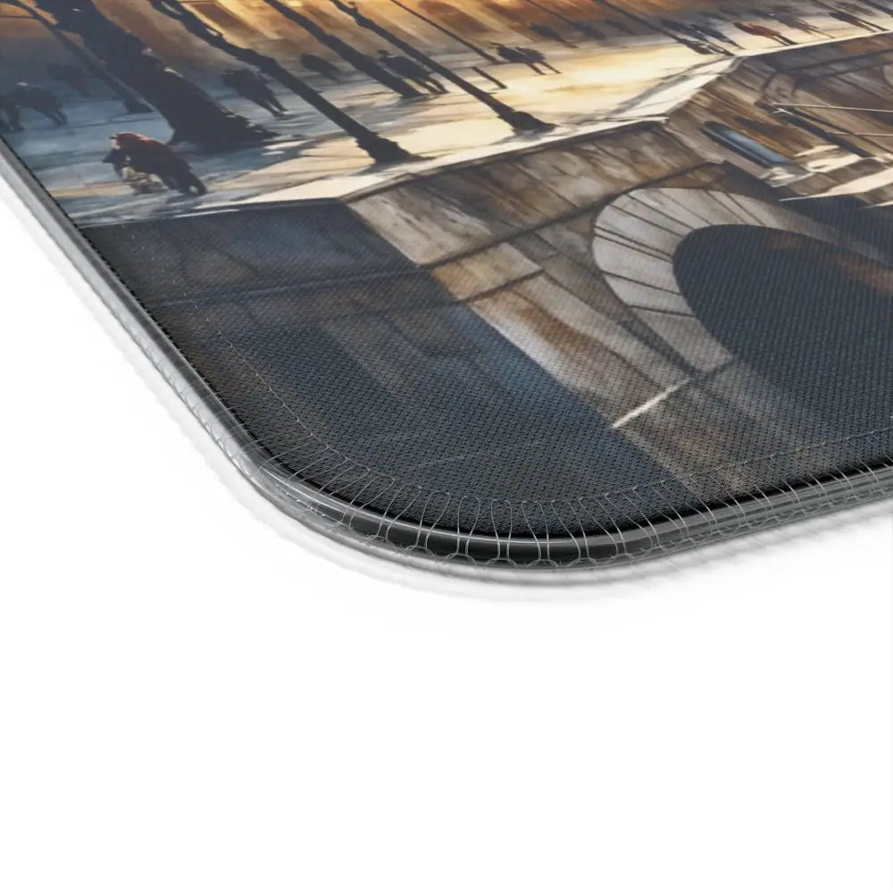 Abstract cityscape dish drying mat with dark blue border from Gaming Mouse Pad Echoes of Gold and Sky
