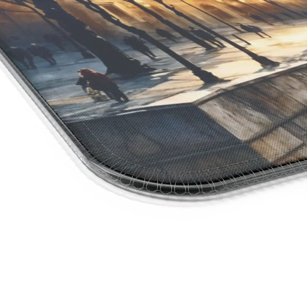 Rectangular dish drying mat with surreal skyline glowing cityscape meets cyberspace design