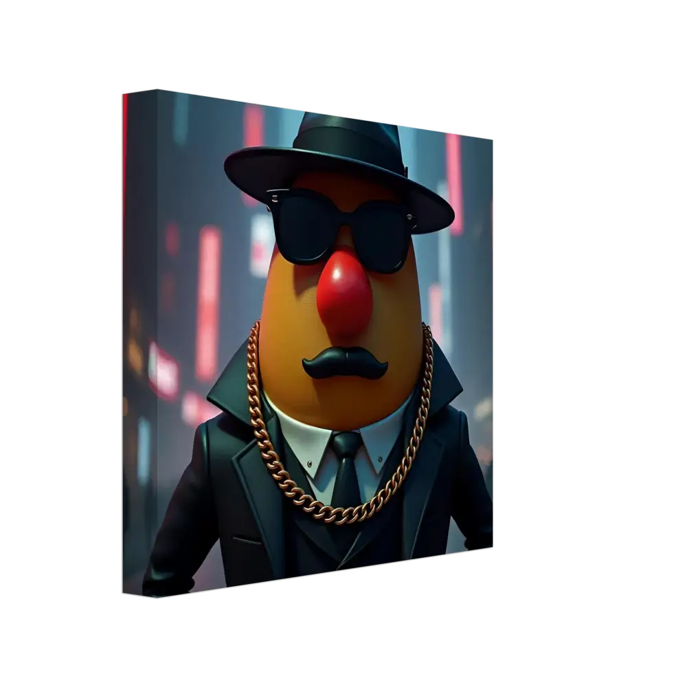 Gangster Mr. Potato Head Canvas Print displayed in Gangster Potato PixiOnyx product