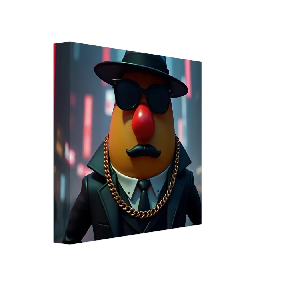 Cartoonish Potato Head Gangster Canvas Print for Wall Art Display