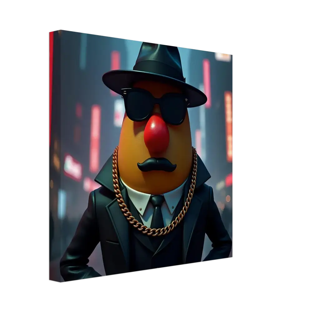 Mr. Potato Head gangster canvas print from PixiOnyx featuring a cool gangster character