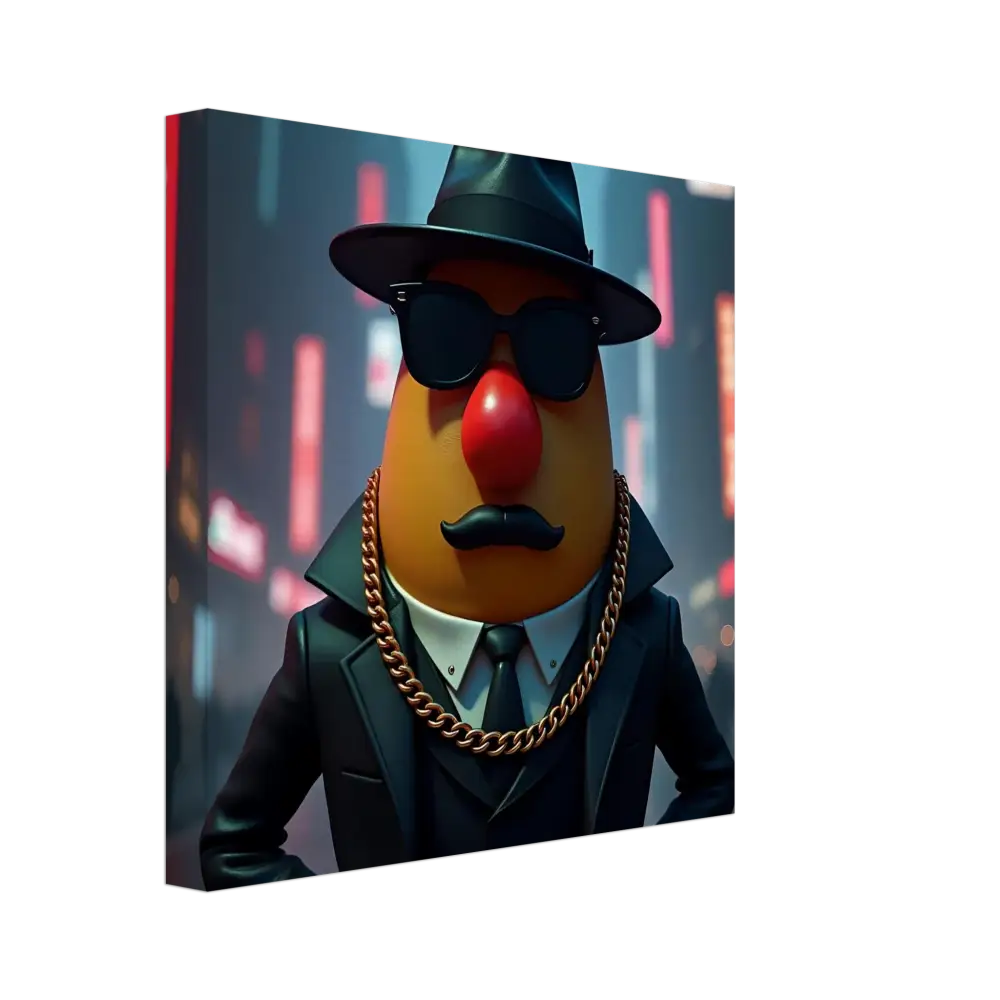 Gangster Mr. Potato Head canvas print displayed in PixiOnyx product listing