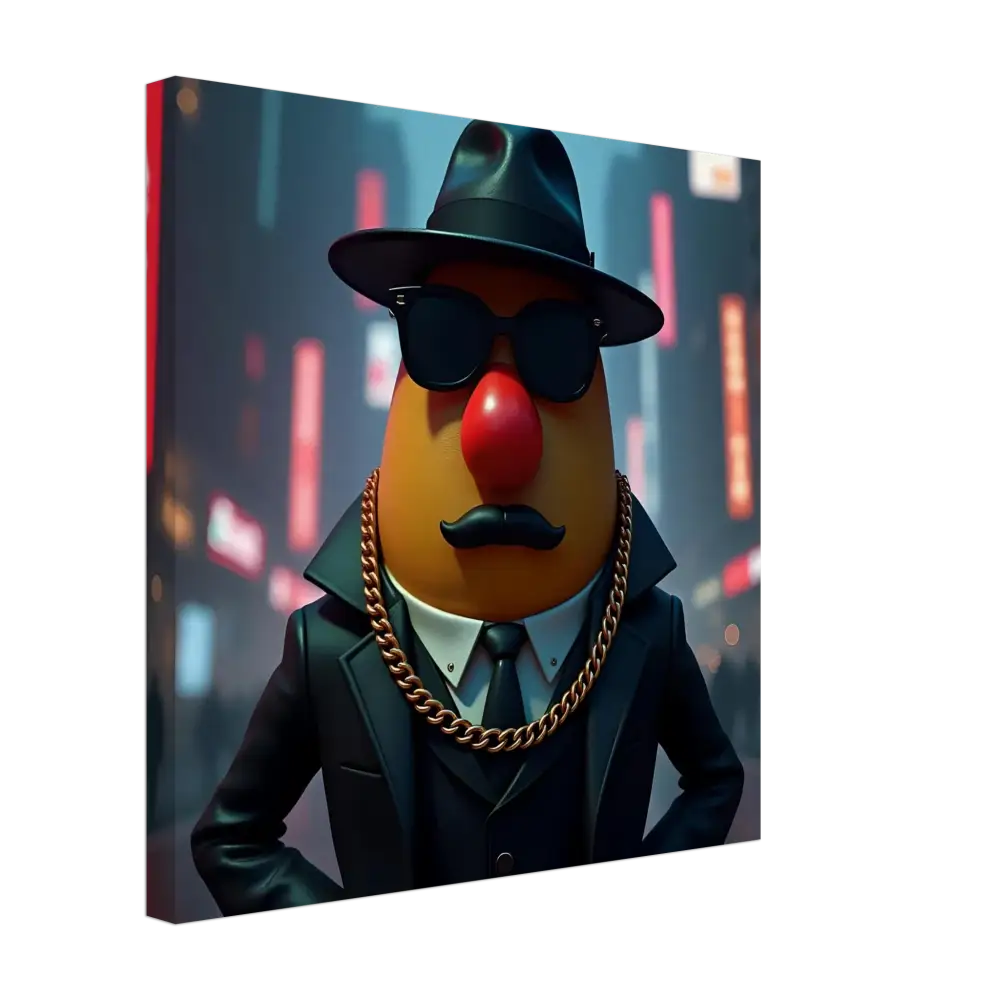 Mr Potato Head gangster canvas print from PixiOnyx featuring a gangster-themed design