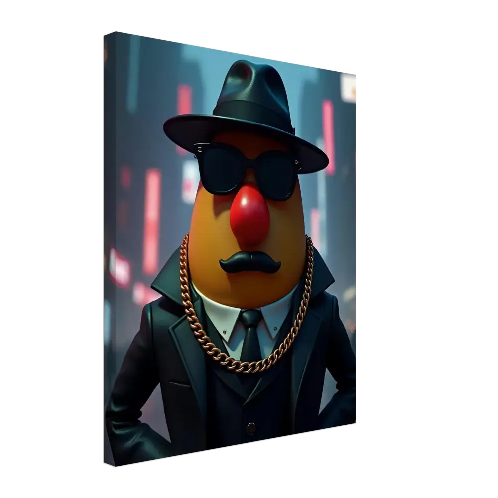 Gangster Mr. Potato Head canvas print displayed on PixiOnyx product page