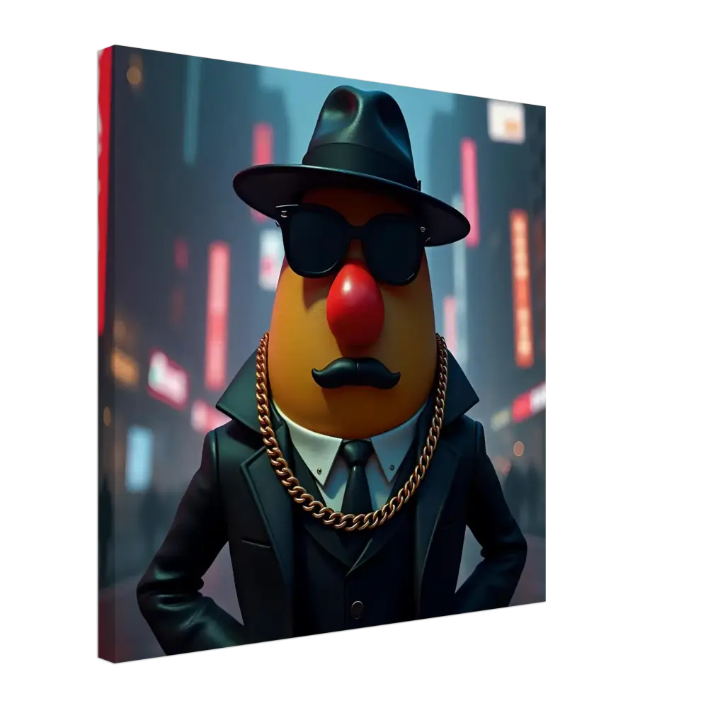 Gangster Mr. Potato Head Canvas Print displayed in PixiOnyx product collection