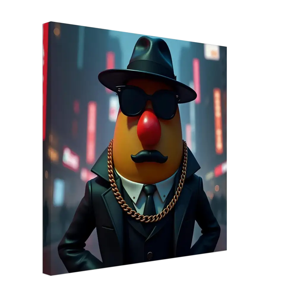 Gangster Mr. Potato Head canvas print from PixiOnyx featuring a playful design