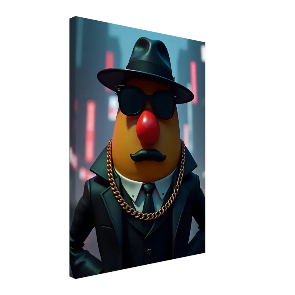 Gangster Mr Potato Head art Canvas Print displayed in Gangster Potato PixiOnyx product
