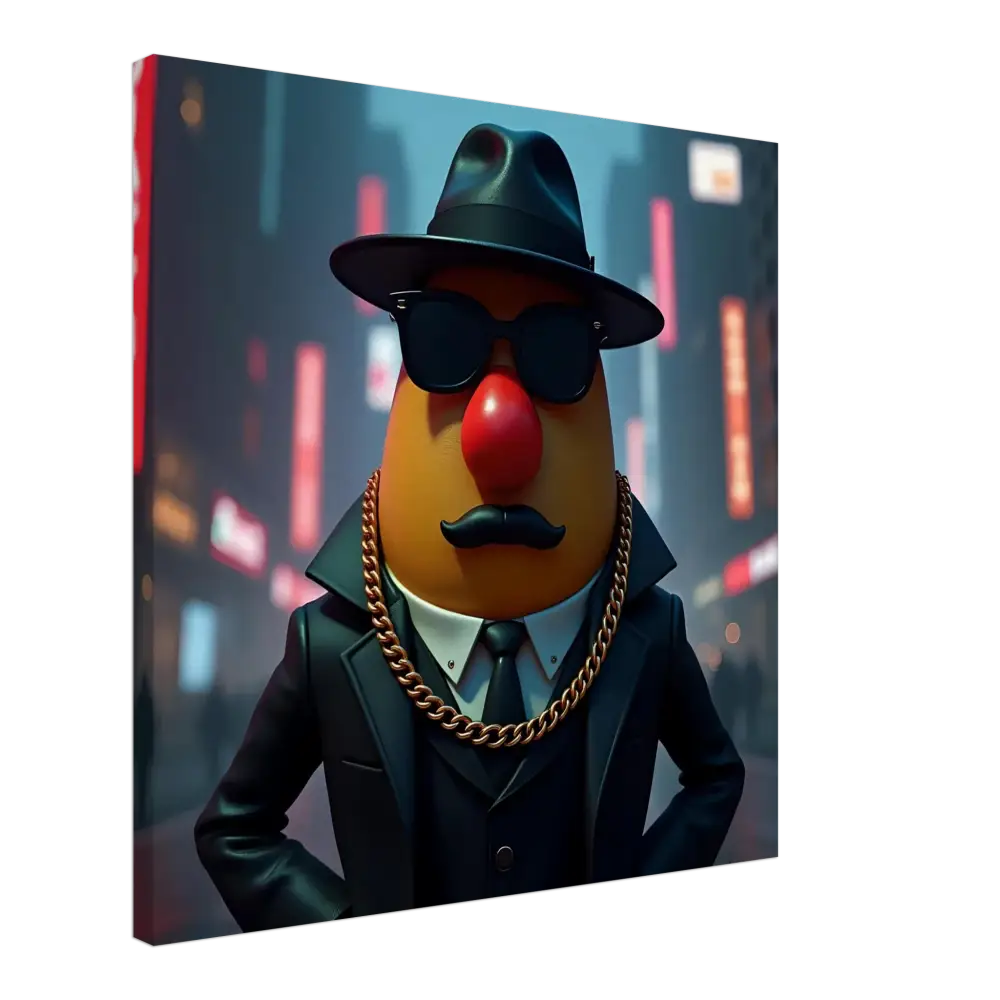 Cartoonish Mr. Potato Head gangster canvas print by PixiOnyx