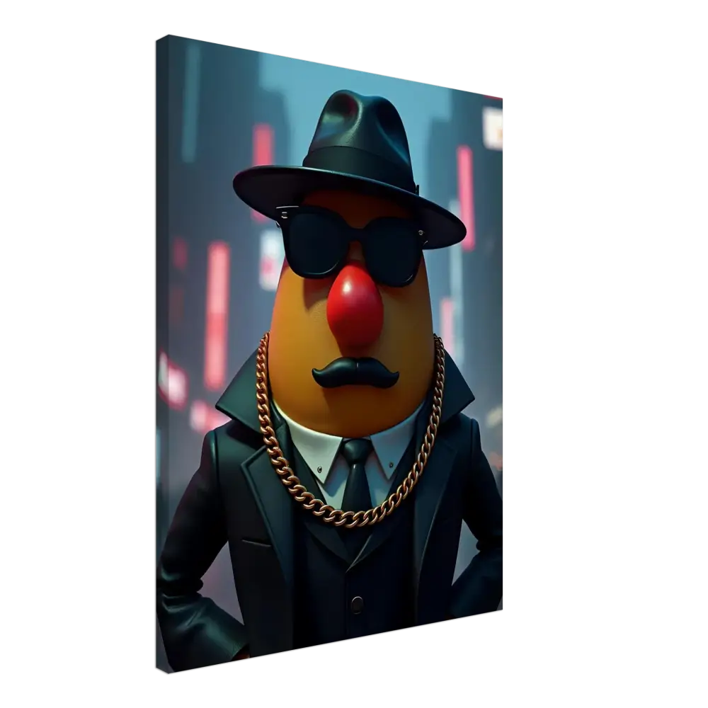 Mr. Potato Head gangster canvas print from PixiOnyx showing a playful street-style character