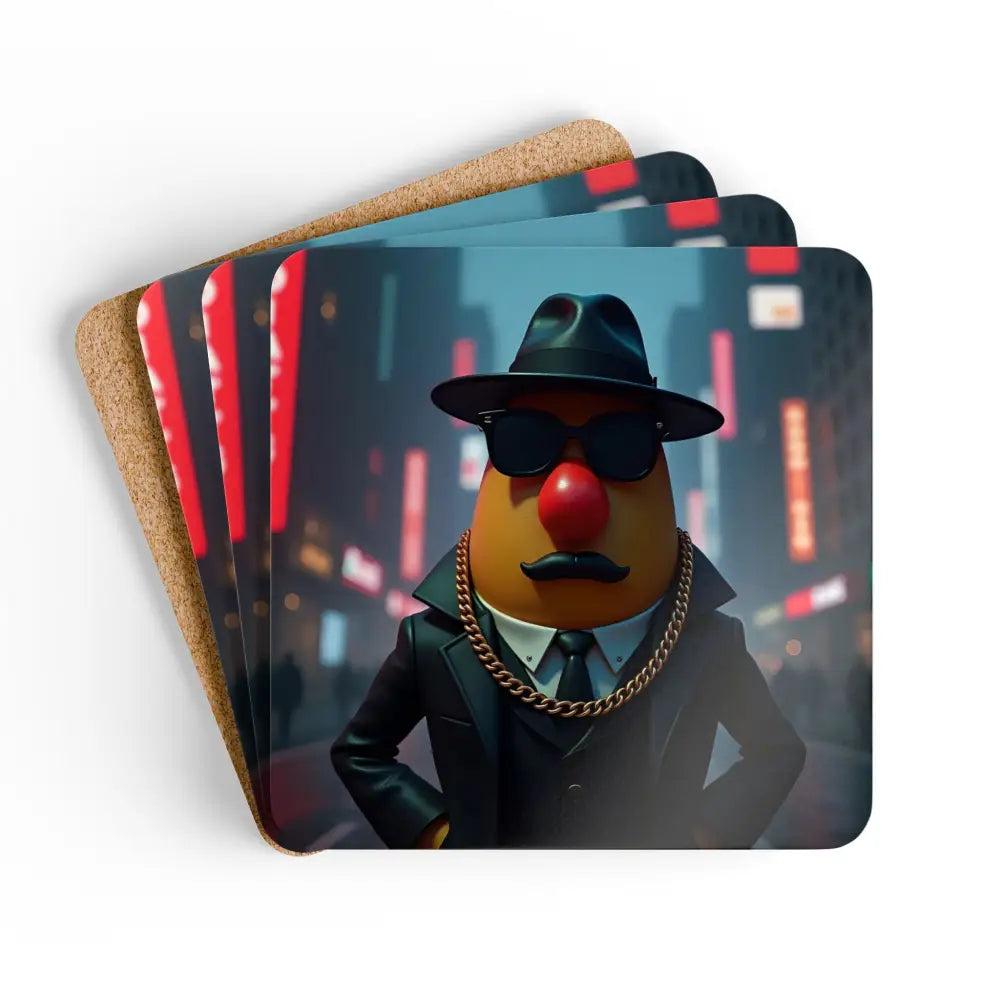 Square potato head gangster coaster featuring quirky urban design from PixiOnyx Mob Munch Series
