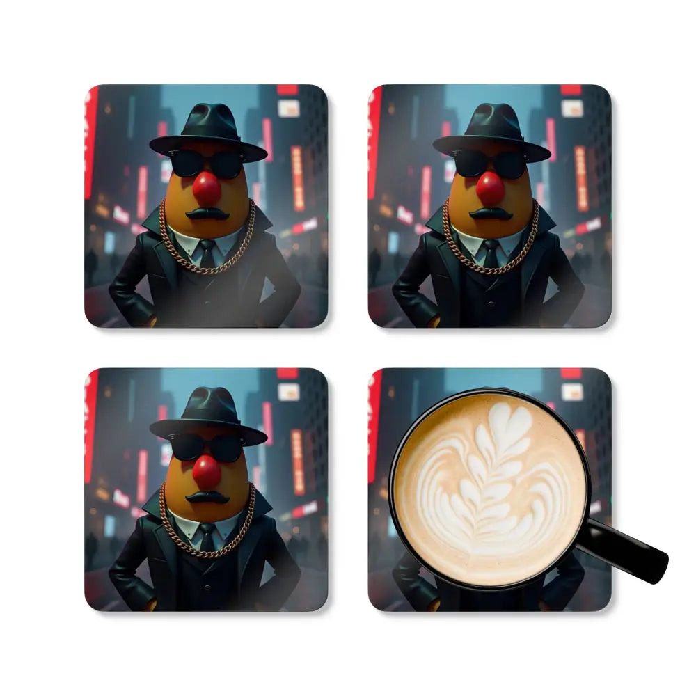 Coaster set featuring Potato Gangster and Latte Art from PixiOnyx Mob Munch Series