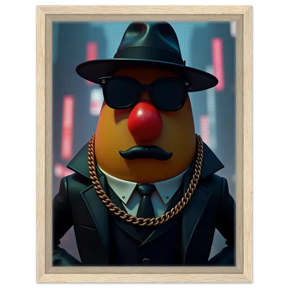 Framed Gangster Potato Canvas Art displayed in PixiOnyx product, stylish kitchen decor