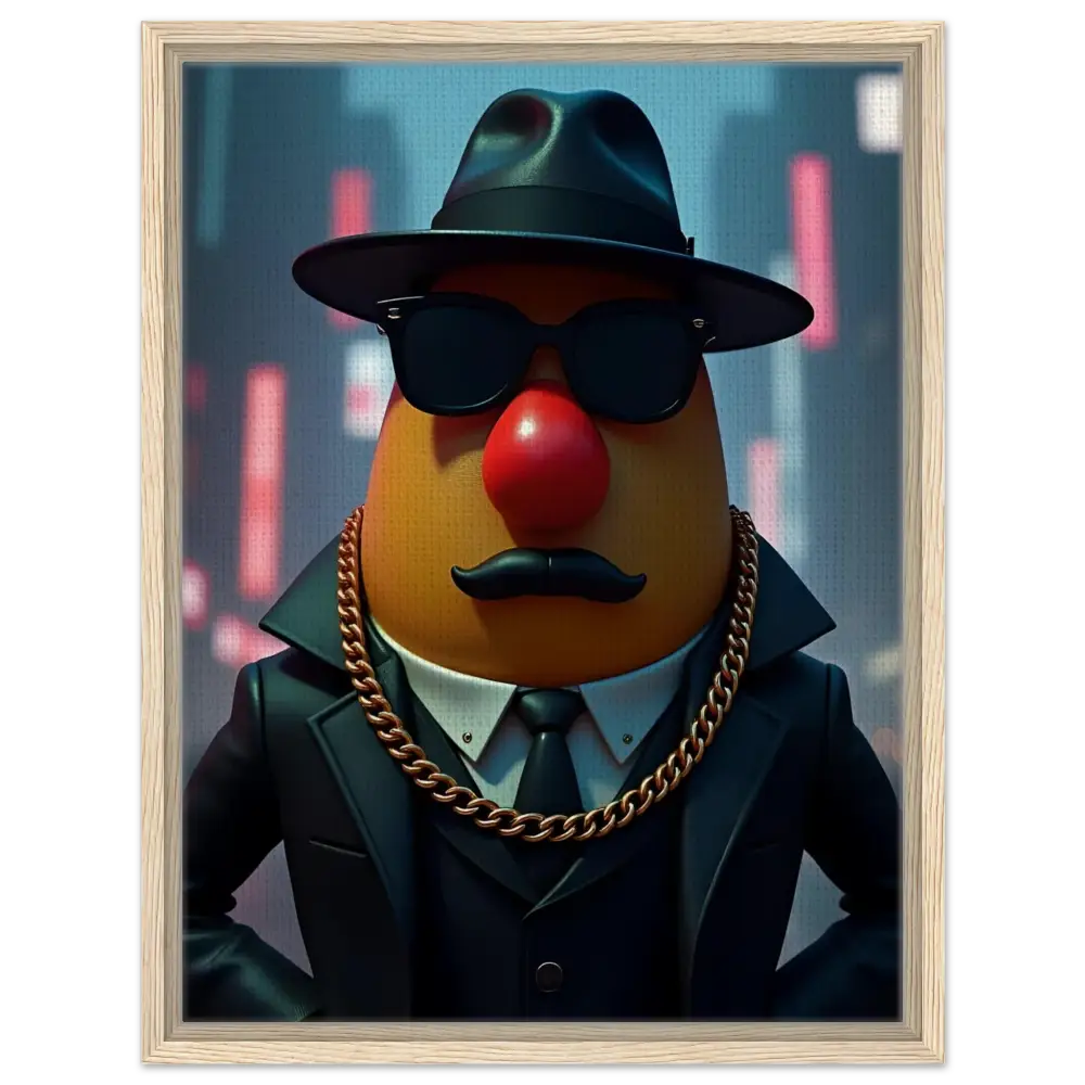 Mr Potato Head gangster portrait framed canvas art displayed in Gangster Potato PixiOnyx product