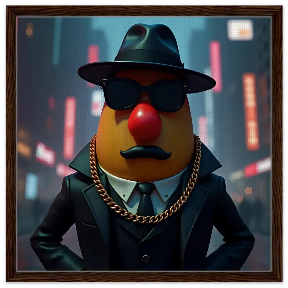 Gangster Mr. Potato Head framed canvas art displayed in Gangster Potato PixiOnyx collection