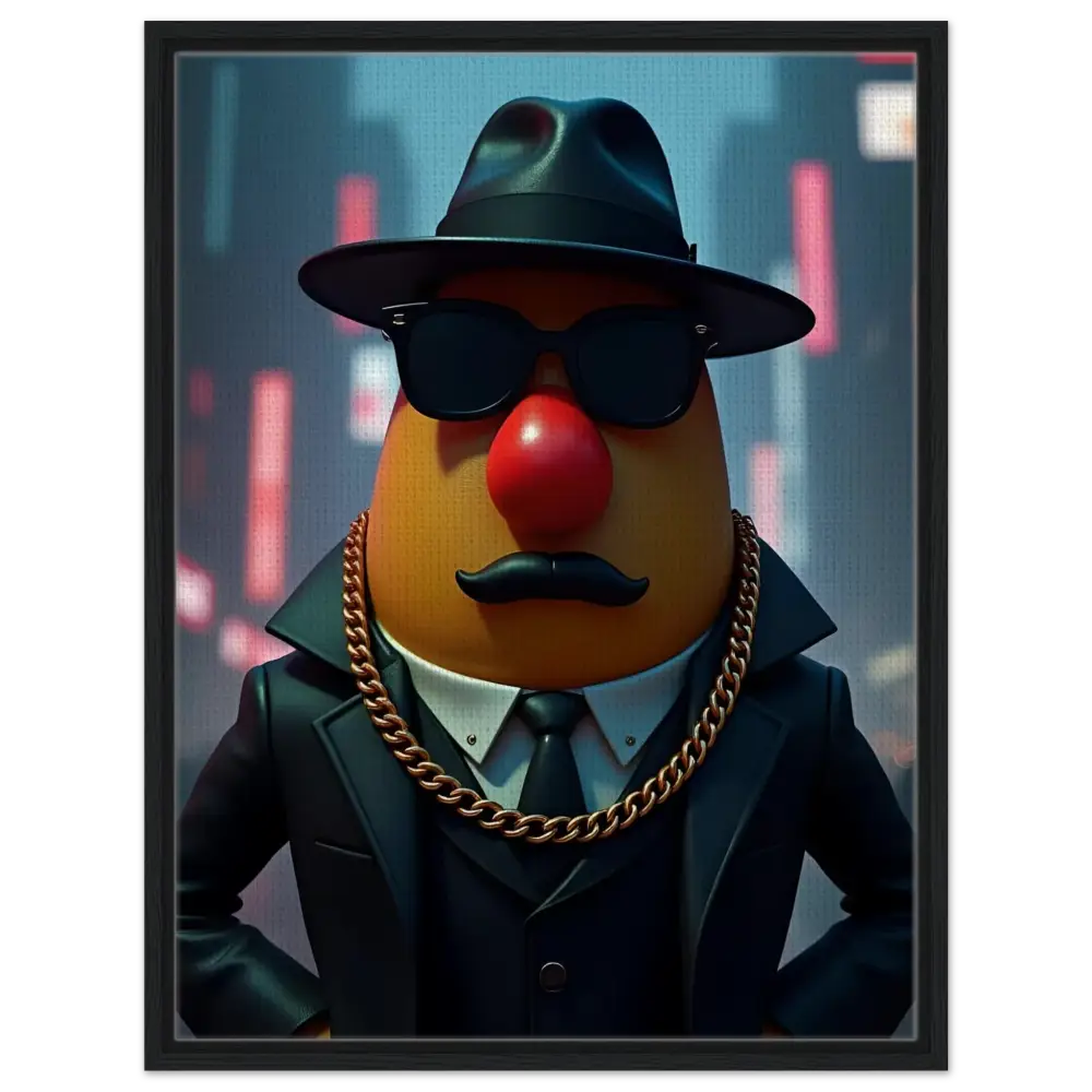 Gangster Mr. Potato Head framed canvas art displayed in PixiOnyx product shop