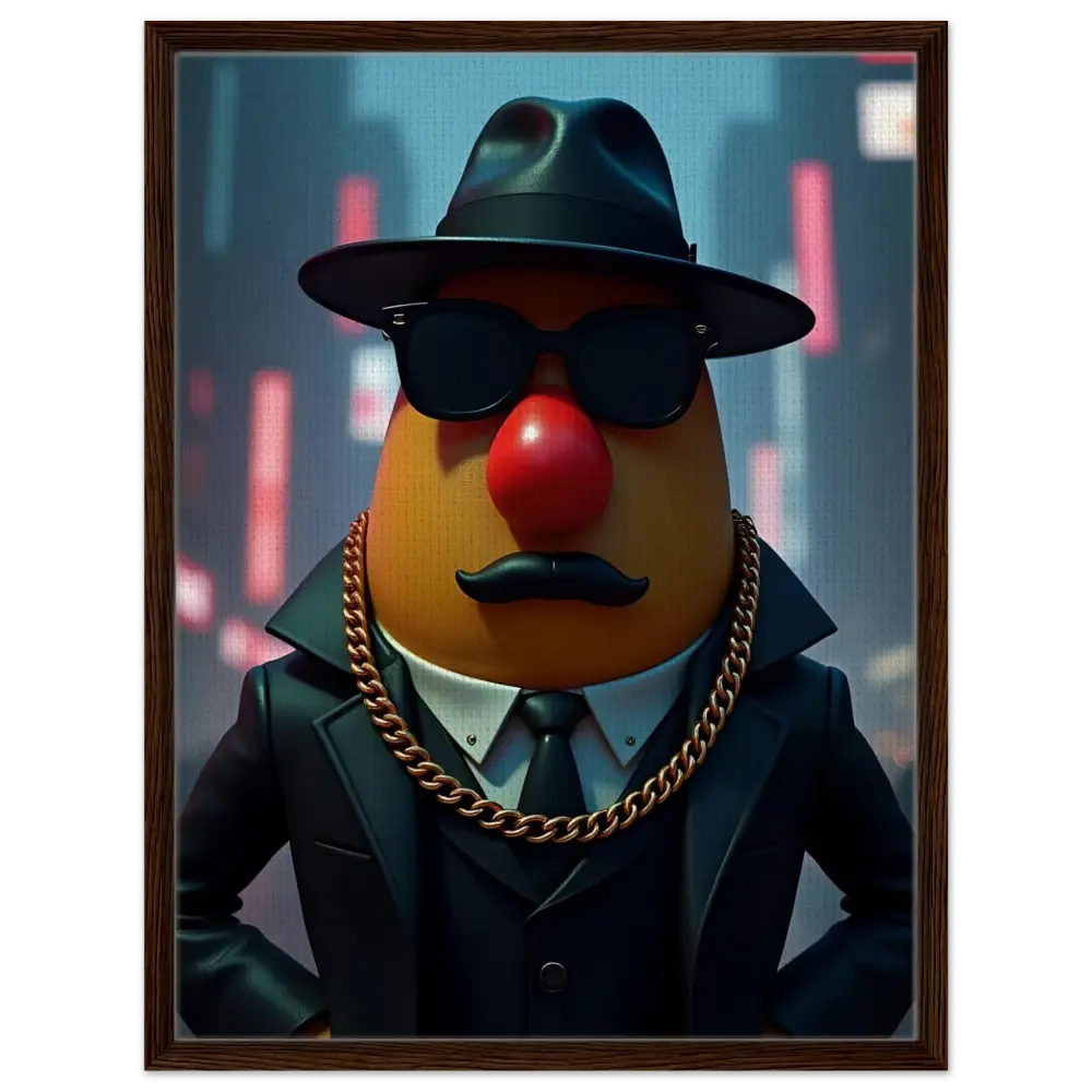 Mr. Potato Head gangster portrait framed canvas art displayed in Gangster Potato product by PixiOnyx