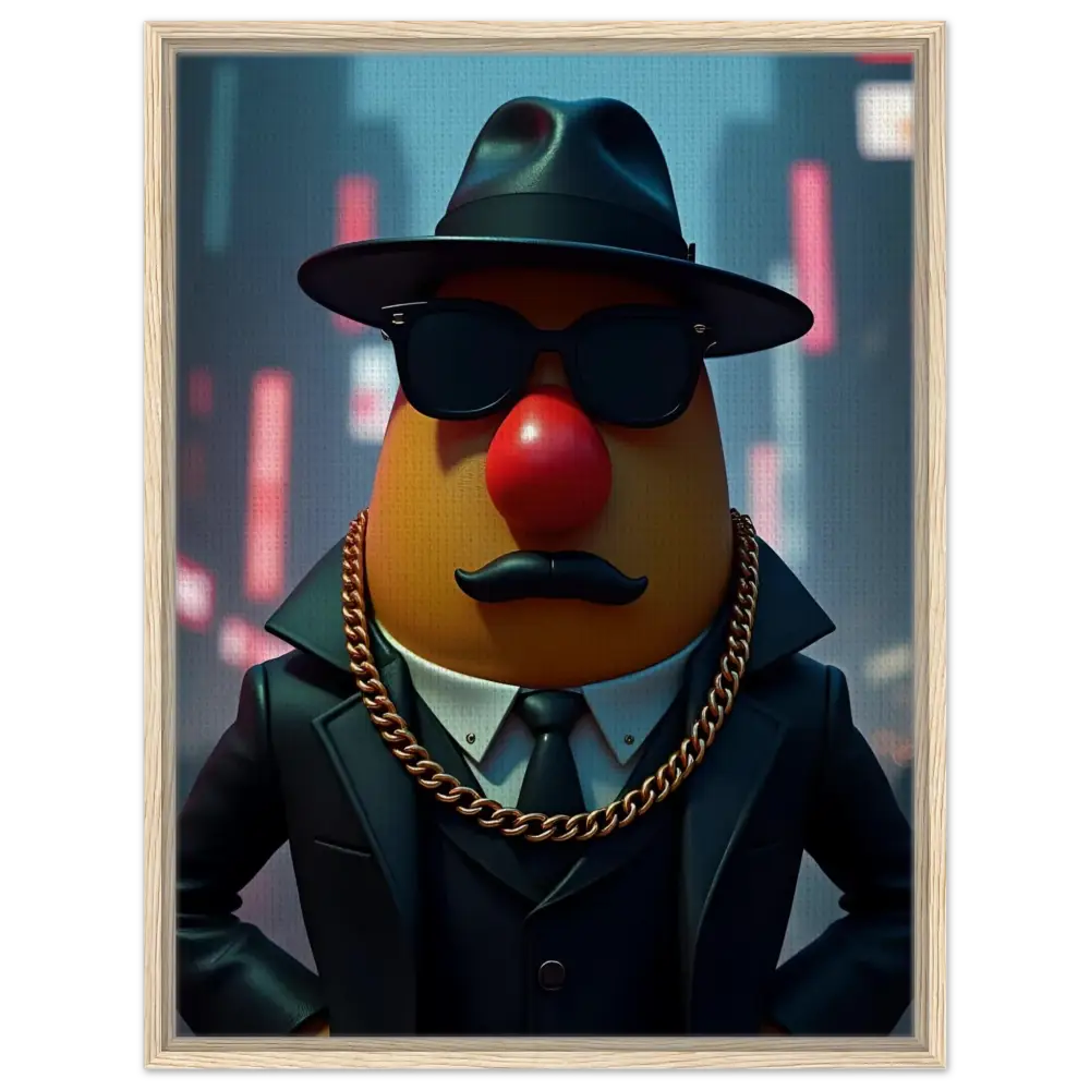Gangster Mr Potato Head framed canvas art by PixiOnyx featuring a stylish portrait