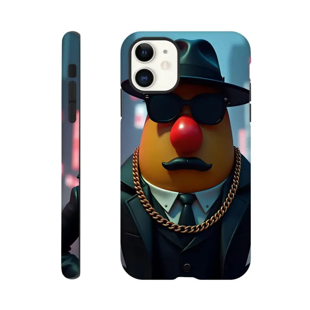 Phone case featuring a cartoon potato gangster for the Gangster Potato Tough iPhone Case PixiOnyx