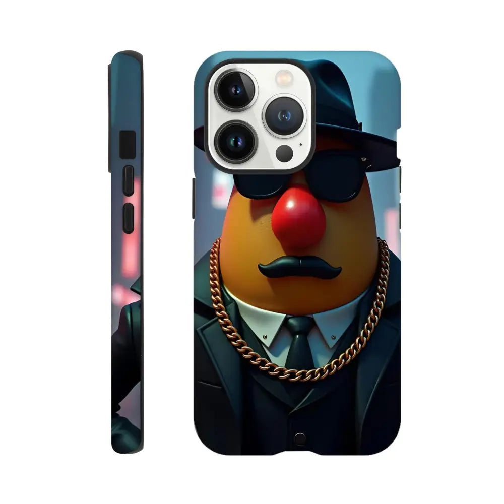 Phone case with cartoon potato gangster for iPhone from PixiOnyx