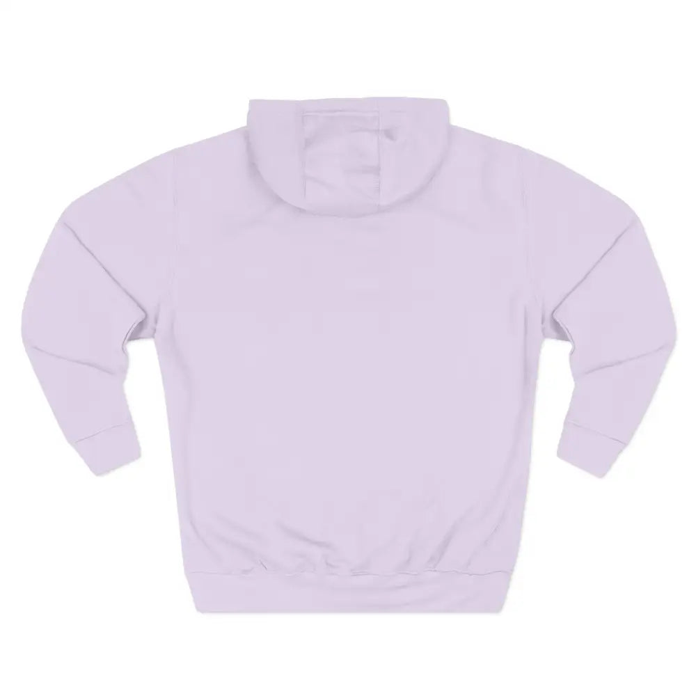 Back of a light purple Geometric Fox fleece hoodie with drawstring hood, machine wash max 30c