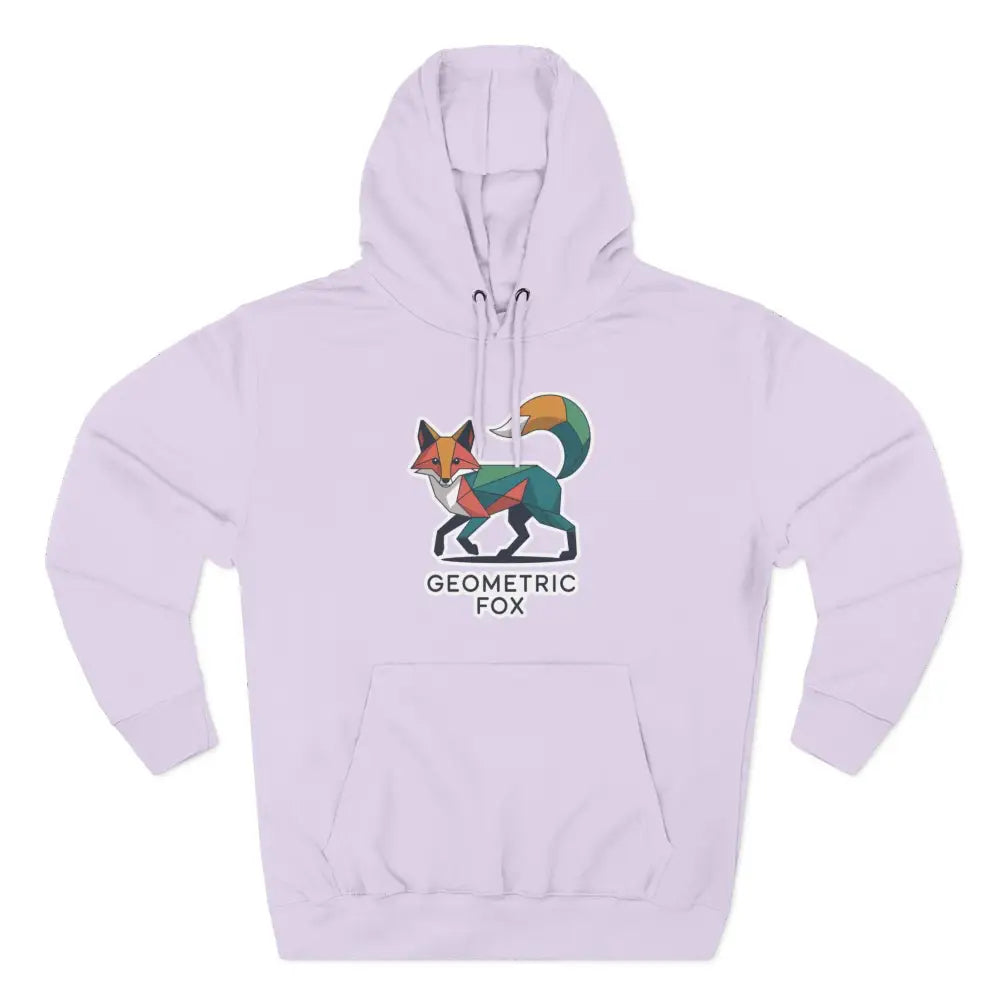 Light purple Geometric Fox fleece hoodie with colorful design, machine washable at max 30C