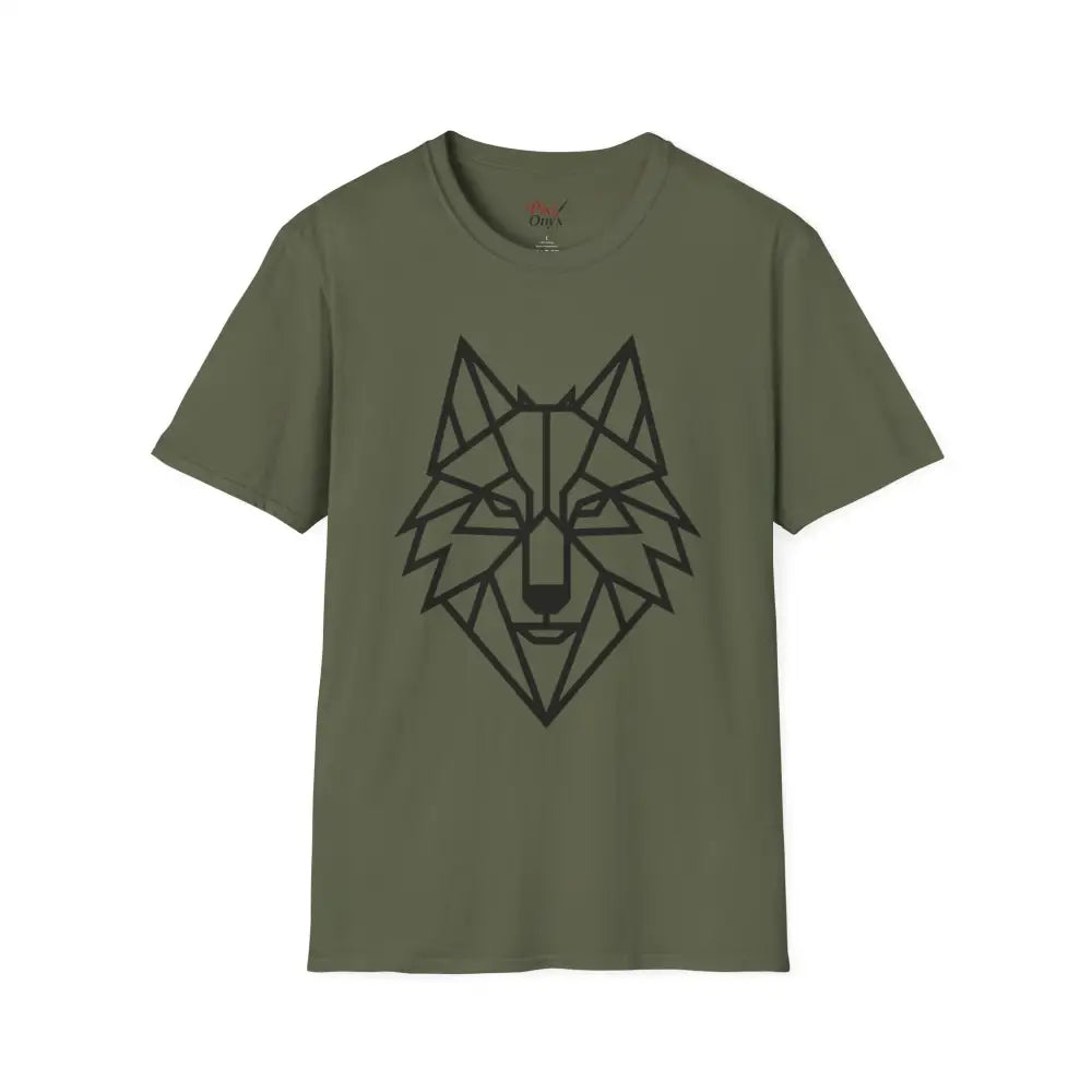 Geometric Wolf T Shirt | Unisex Softstyle Tee Lover Gift Nature Apparel Animal Fashion Unique Graphic Military Green / S