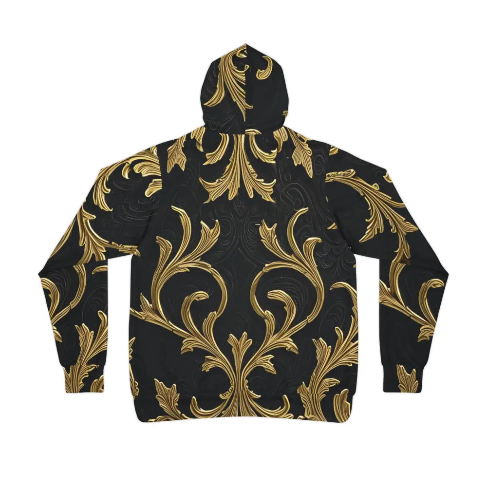Black and gold patterned Gilded Veil Hoodie with baroque design from PixiOnyx