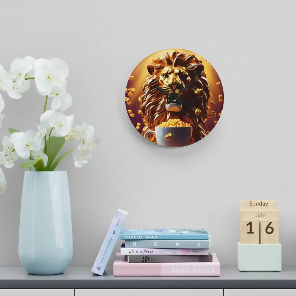 Lion-themed wall art on the Golden Roar Wall Clock by PixiOnyx Bold Home Accent