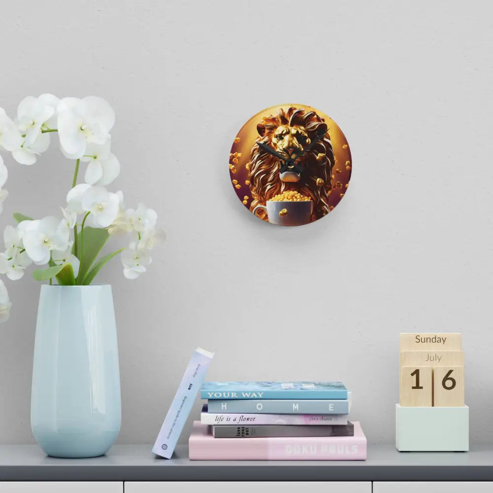 Lion eating popcorn wall art on Golden Roar Wall Clock acrylic home decor