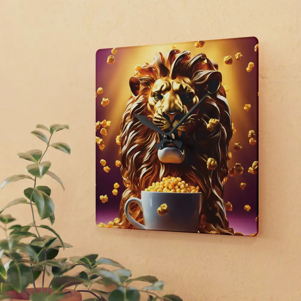 Golden Roar Wall Clock featuring a popcorn lion design for bold home decor