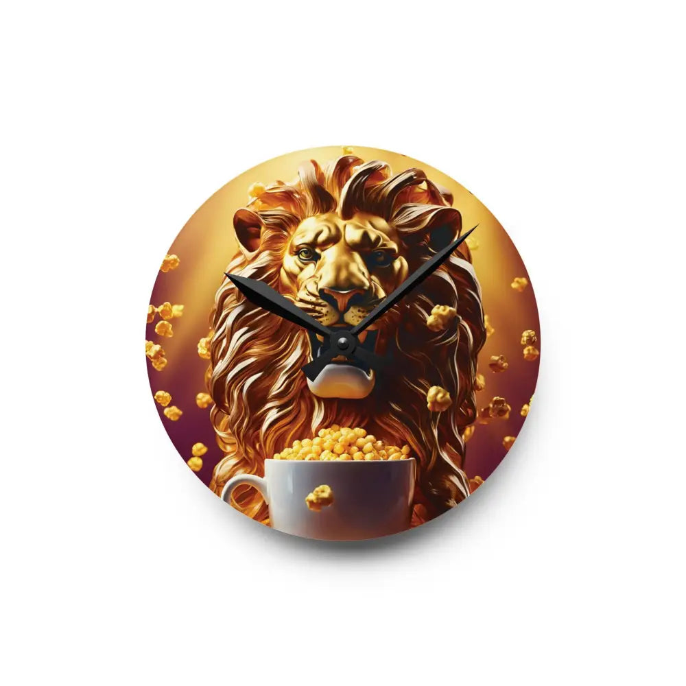 Lion-themed wall clock with popcorn design, Acrylic clock, bold home decor by PixiOnyx