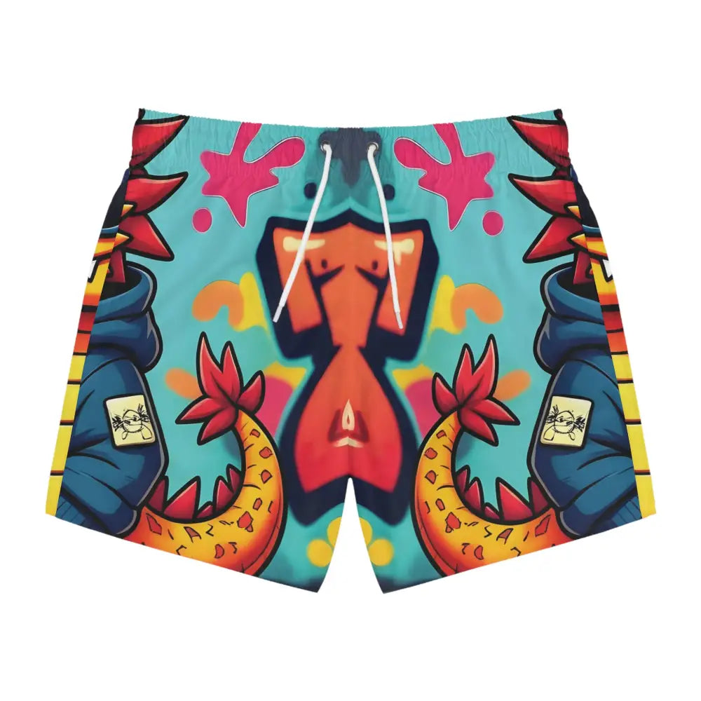Colorful dragon-themed swim trunks from PixiOnyx Graffiti Groove collection