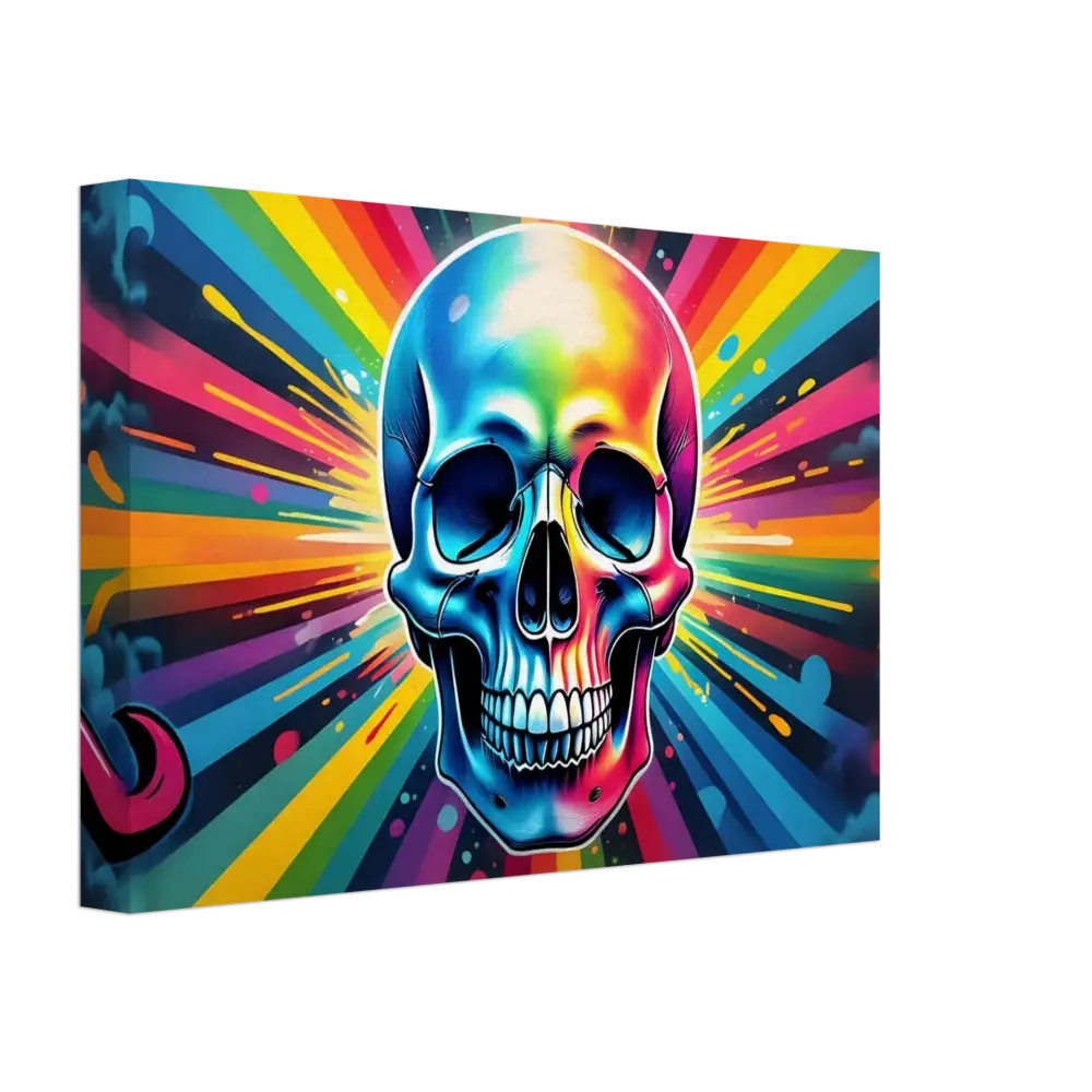 Colorful skull canvas art featuring psychedelic street art design displayed on PixiOnyx Wall Display