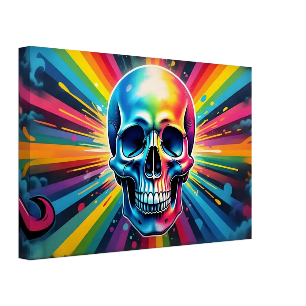 Colorful skull artwork on the Graffiti Skullburst Canvas, a psychedelic street art wall display