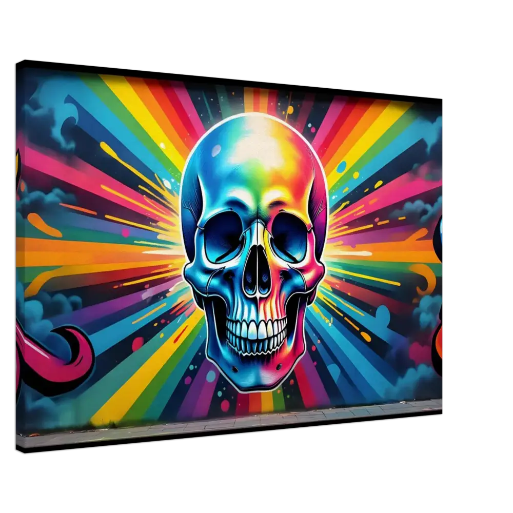 Colorful skull graffiti art on PixelOnyx Graffiti Skullburst Canvas wall display
