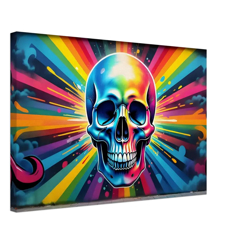 Rainbow-colored skull graffiti art on Canvas for Psychedelic Street Art Wall Display