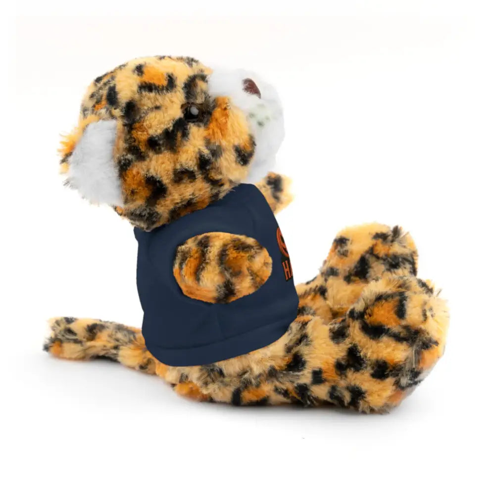 Spotted cheetah plush toy wearing dark blue shirt from Halloween Haunted House stuffed animal collection