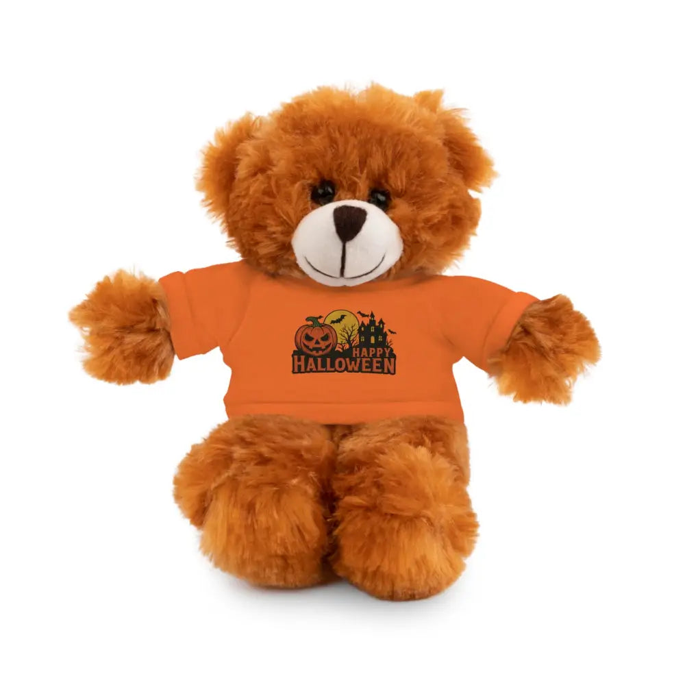 Fluffy brown teddy bear Halloween stuffed animal with haunted house tee collectible plush