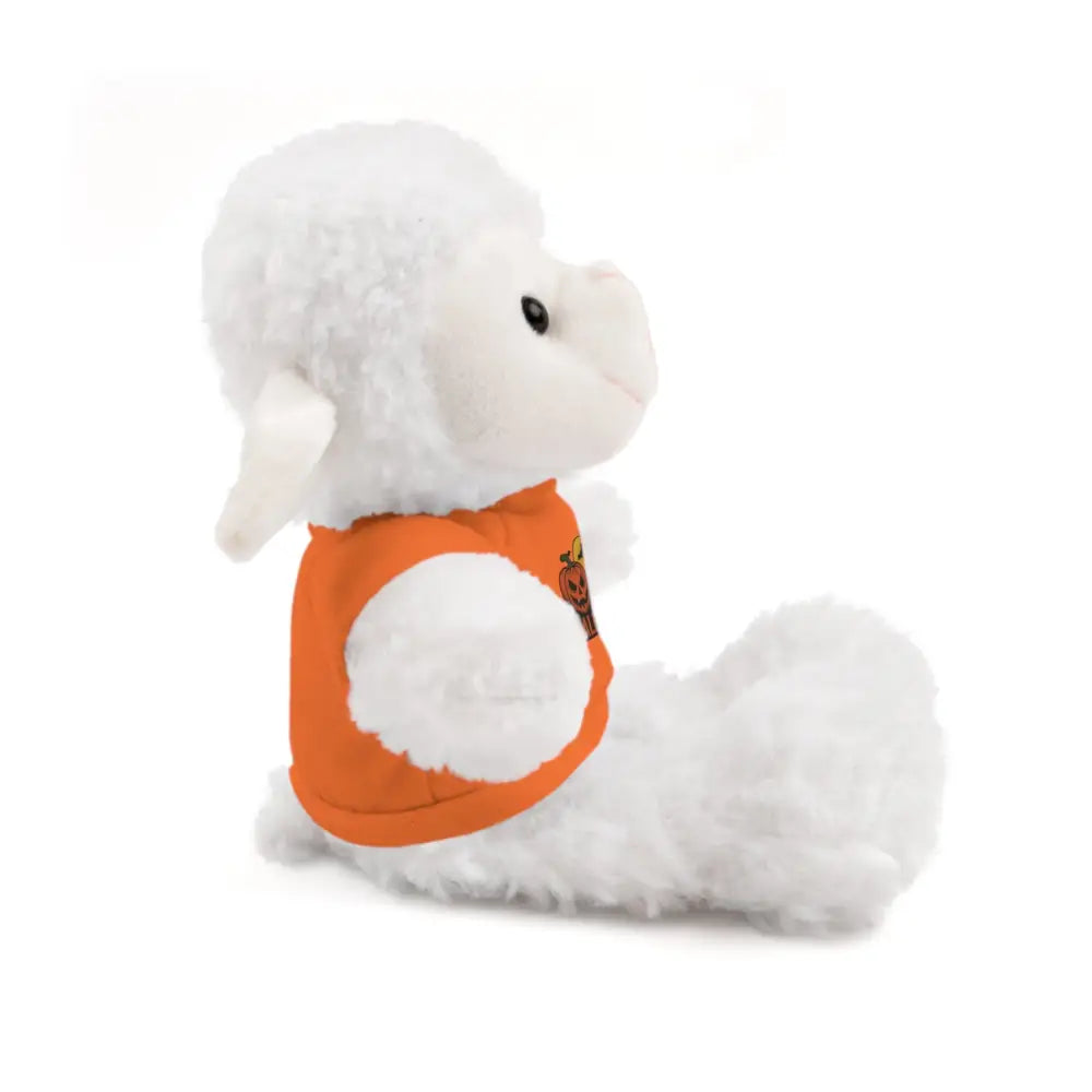 White plush sheep wearing orange tee from PixiOnyx Halloween Haunted House stuffed animal collection