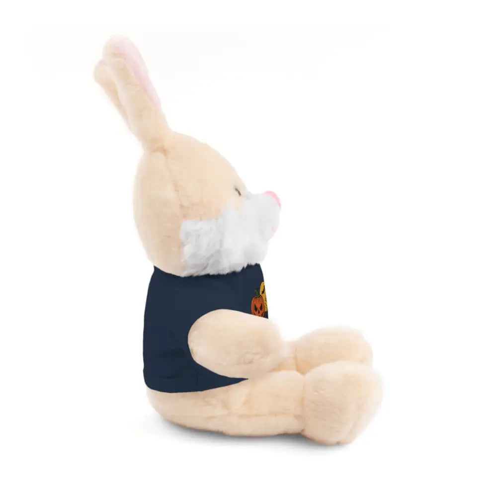 Plush bunny stuffed animal wearing dark blue haunted house pumpkin T-shirt collectible plush