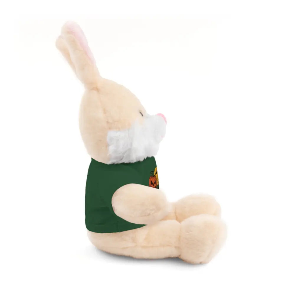 Cream-colored plush bunny wearing dark green shirt from PixiOnyx Haunted House stuffed animal collection