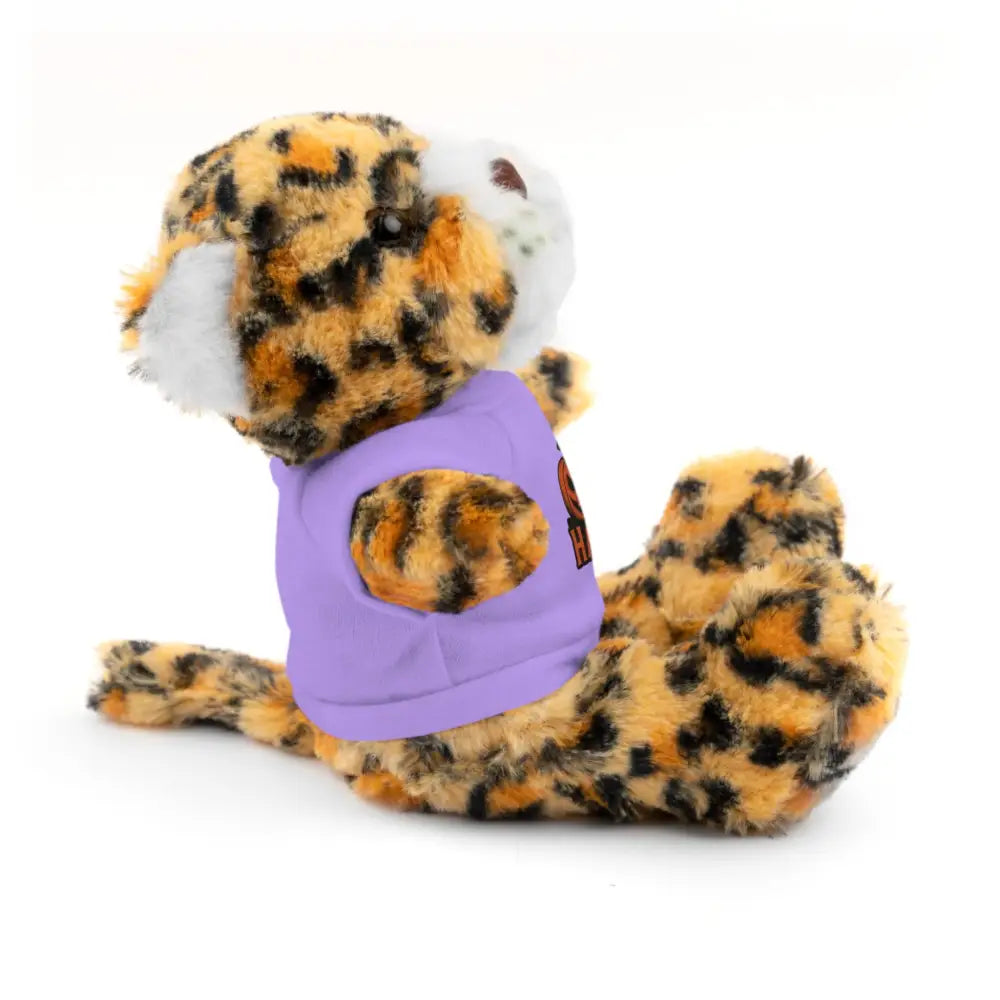 Spotted plush toy with purple top, haunted house design, collectible stuffed animal