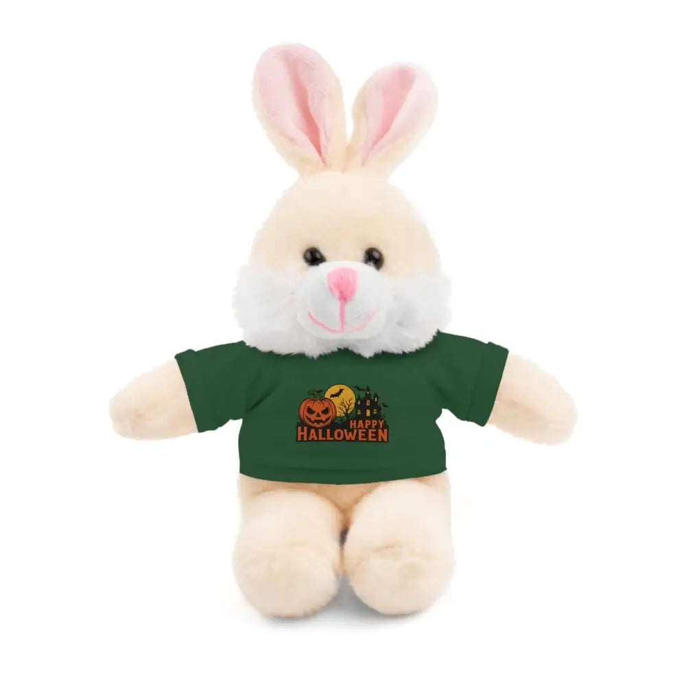 Plush bunny wearing dark green haunted house Halloween T-shirt collectible plush toy