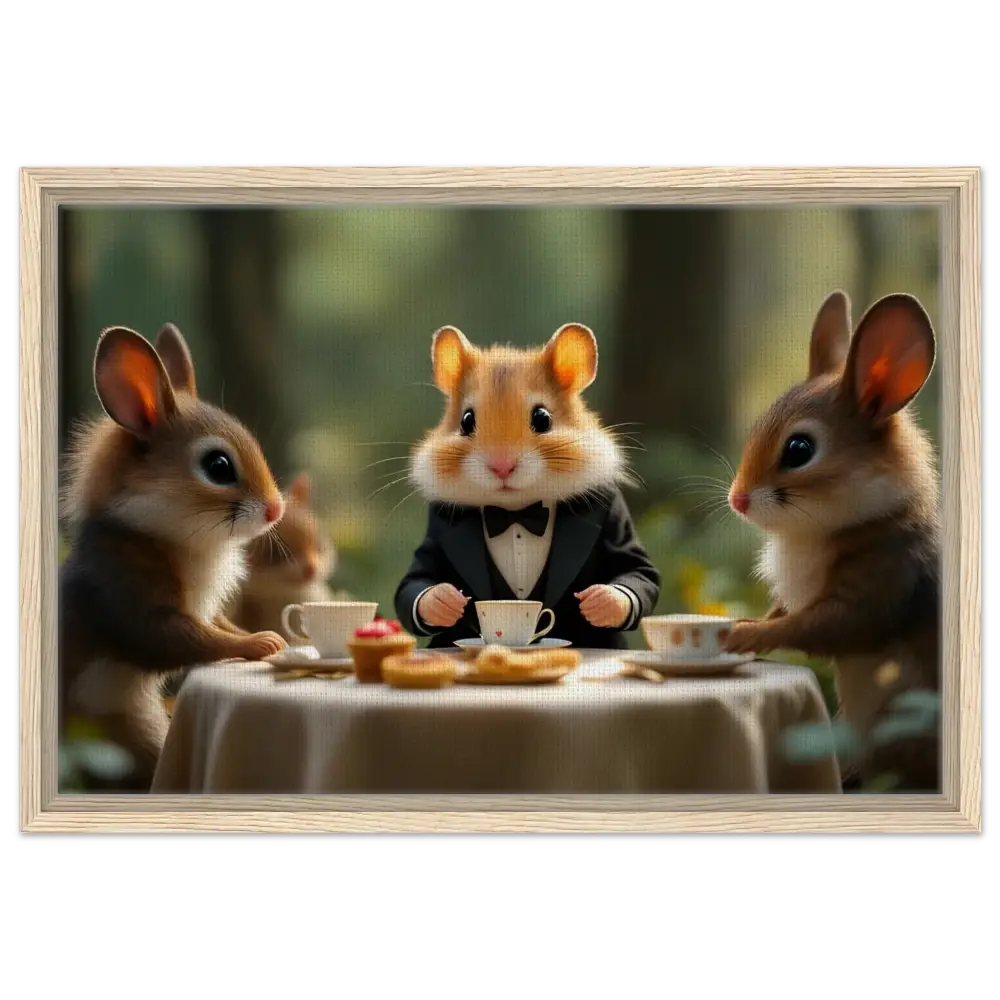 Framed whimsical animal tea party scene from Enchanted Woodland Tea PixiOnyx Fantasy Print