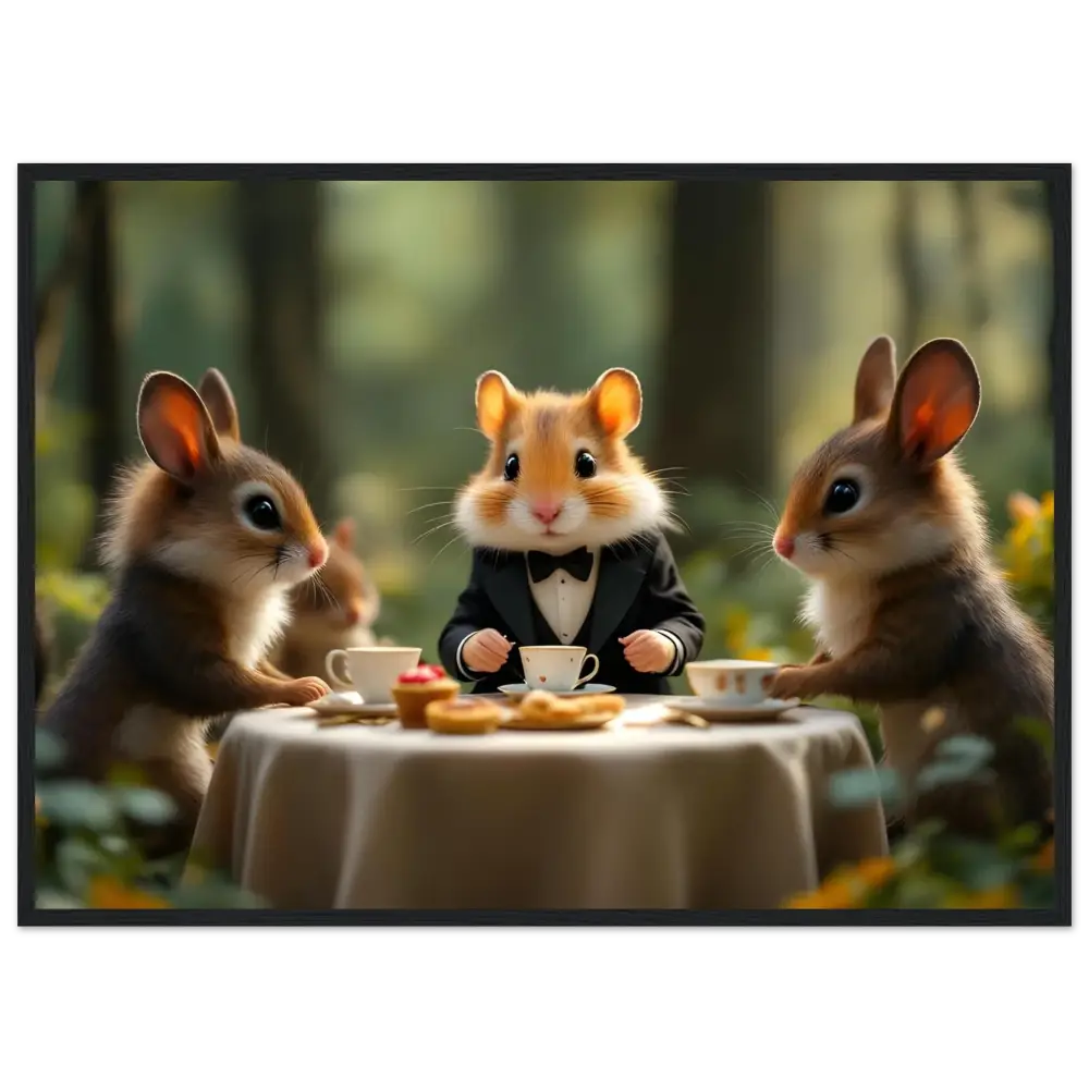 Anthropomorphic animals having tea on Woodland Whimsy Gathering PixiOnyx Wall Decor