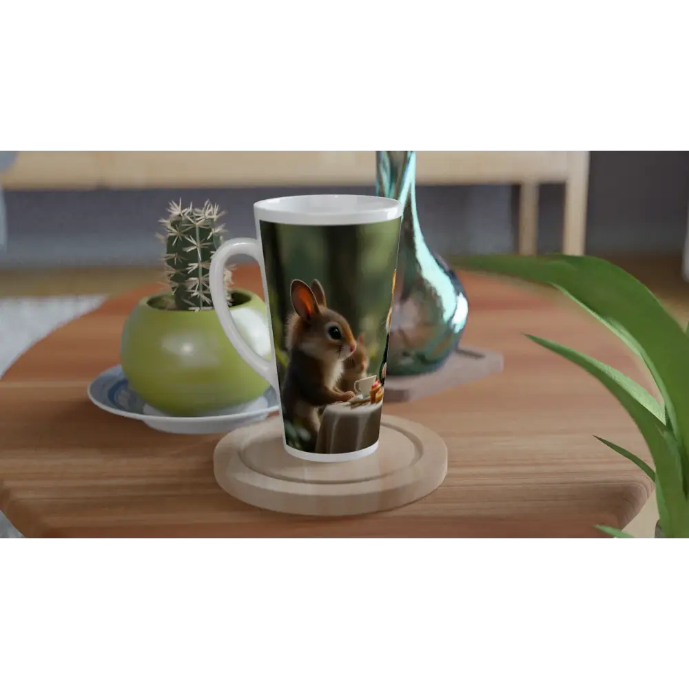 Tall ceramic mug with a squirrel design from the Hamster High Tea Latte Mug Woodland Gathering Edition