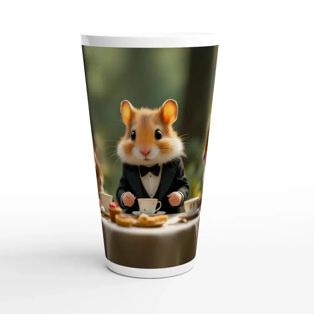 Latte mug with hamster tea party design from Woodland Gathering Edition by PixiOnyx