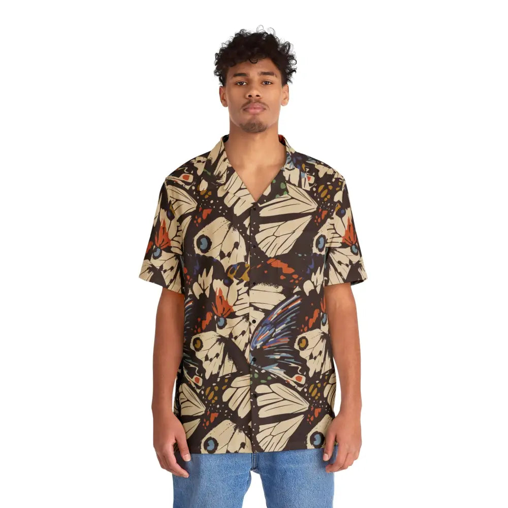 Butterfly-patterned short-sleeve Hawaiian shirt from PixiOnyx Tropical Apparel for men