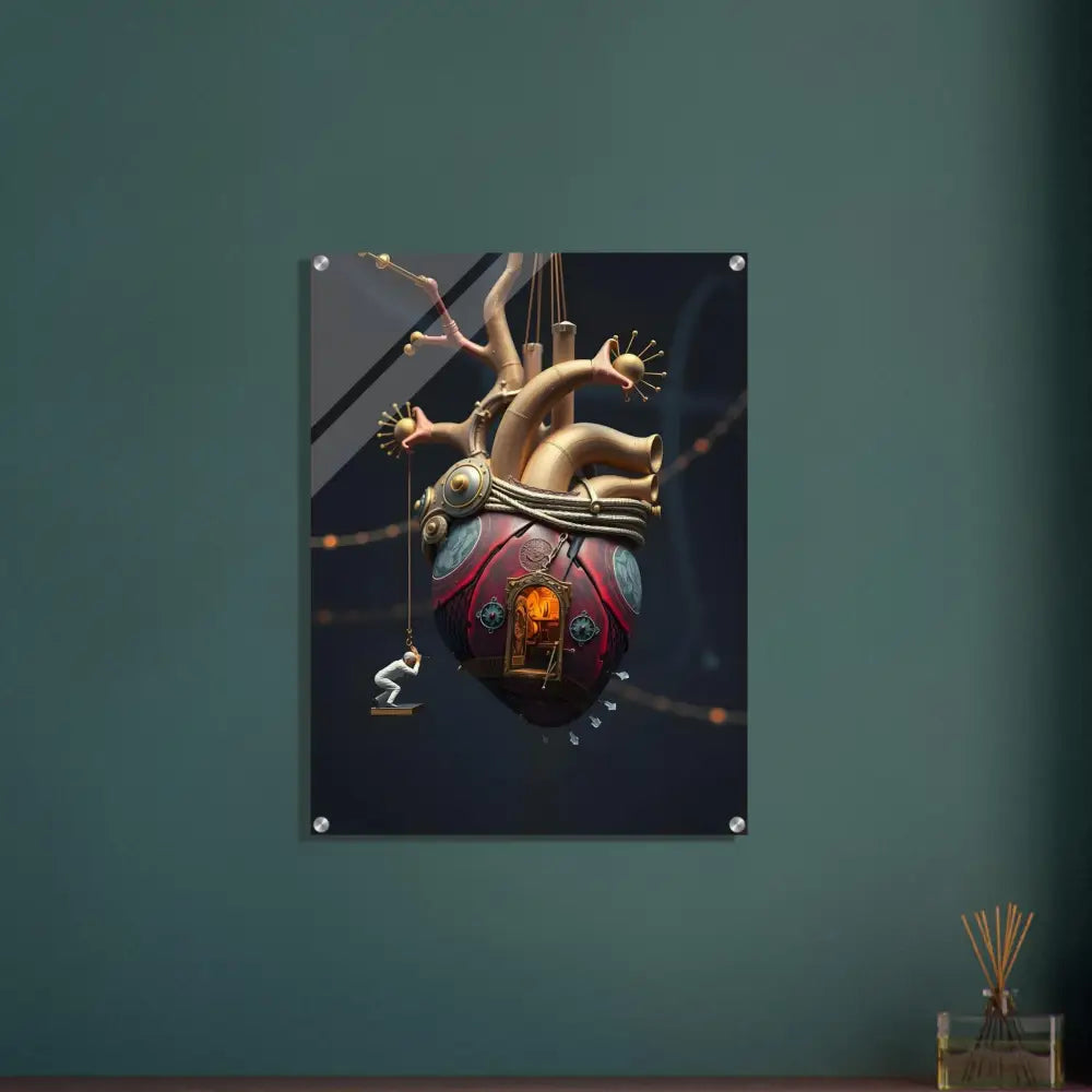 Steampunk heart art displayed on Heart Machine Acrylic Art The Bleeding Threshold PixiOnyx Lucid Core Panel